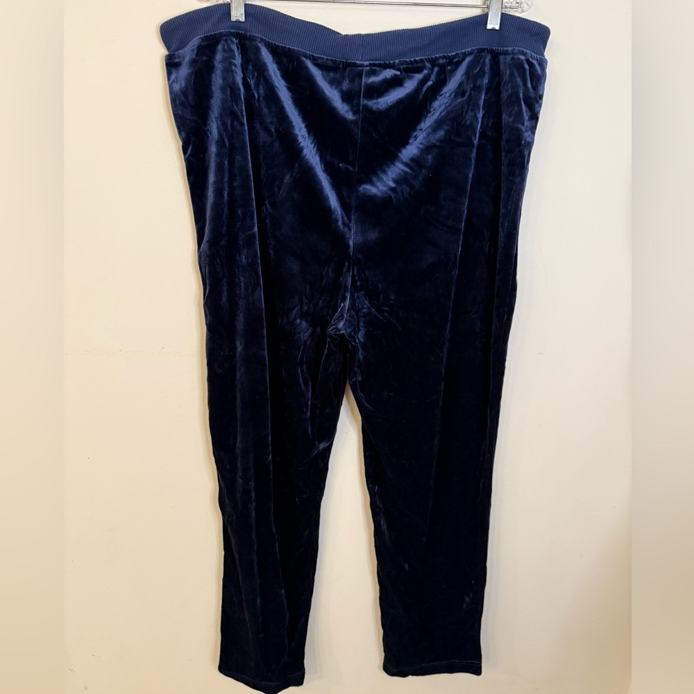 Amanda Stewart Leisurewear soft velour pants vibrant blue drawstring waist SZ LG
